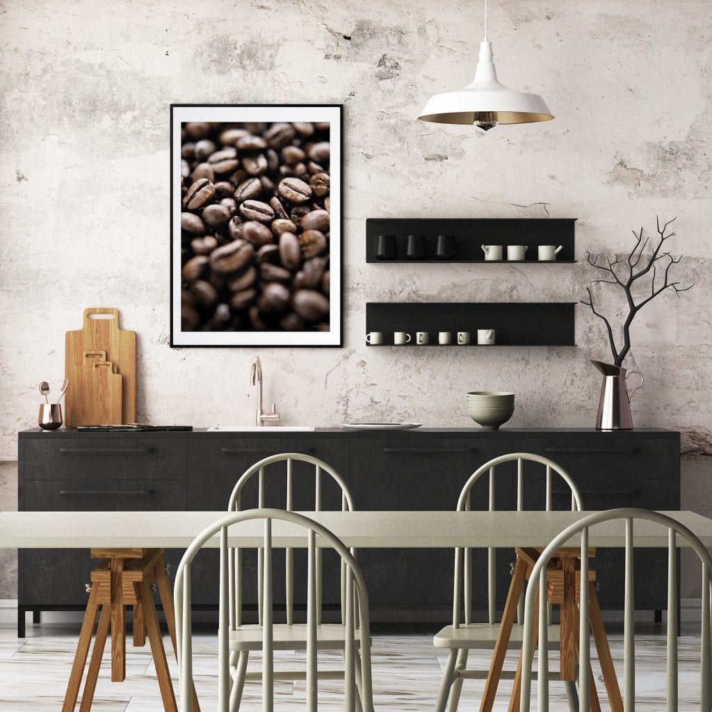 Design plakat med kaffebønner-køkken
