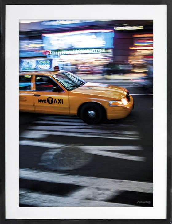 New York plakat Yellow cap højglans sort ramme passepartout